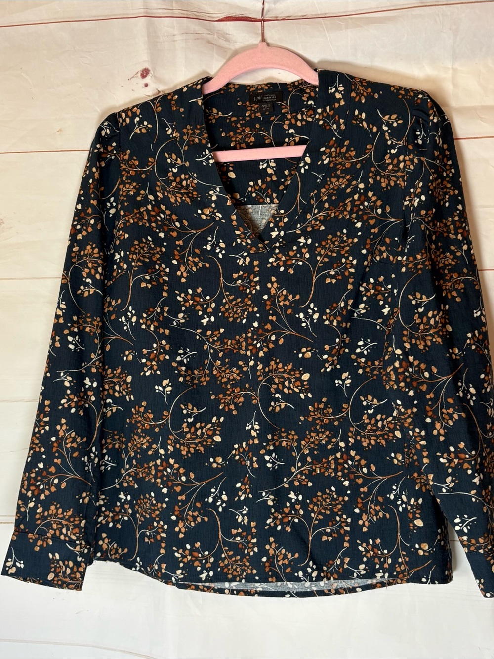 J Jill Long-Sleeve Floral Blouse in Black and Brown